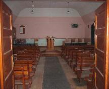 View of interior of Hallonquist Church of God looking towards the pulpit from the main enterance, 2006.; Clint Robertson, 2006.