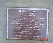Close-up view of plaque; Township of Langley, 2006