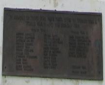 Photo showing plaque at the foot of the War Memorial, St. Anthony, NL, 2007; Town of St. Anthony, 2007