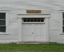 Front door, Big Intervale United Church, Kingross, Nova Scotia, 2002.; Inverness County Heritage Advisory Committe, 2002.