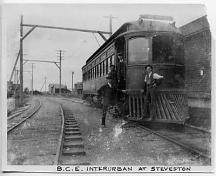 View of the Interurban Railway tram at Steveston station, c.1918; Richmond Archives photo no. 1984 17 3