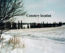 Showing overview of cemetery in winter; Bill Glen, PEI Genealogical Society, 2007