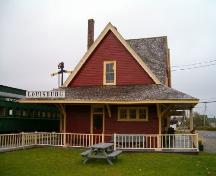West elevation, Sydney and Louisburg Railway Station, Louisbourg, Nova Scotia, 2004.
; Heritage Division, NS Dept. of Tourism, Culture and Heritage, 2004