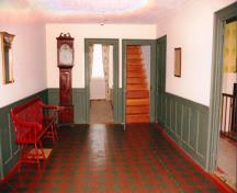 Front hall after restoration, showing grandfather clock brought with the family from New York; OHT - 2006