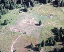 Aerial view of the remains at Fort St. Joseph, 2001.; Parks Canada Agency / Agence Parcs Canada, G. Vandervlugt, 2001.