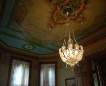 Interior of the house showing decorative moldings and painting on ceiling; OHT - 2008