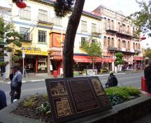 General view of Victoria's Chinatown, showing the typically Italianate-inspired, rectilinear massing of two to three-storey, flat-roofed buildings, 2011.; Parks Canada Agency / Agence Parcs Canada, Andrew Waldron, 2011.