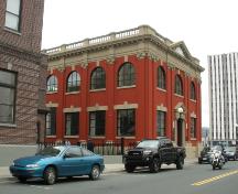 View of the left and front facades of the Commercial Cable Company Building, St. John's, NL.; © HFNL/Andrea O'Brien 2011