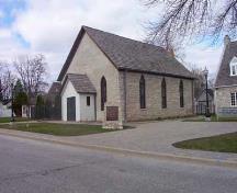 Corner view of the Nazrey African Methodist Episcopal Church National Historic Site of Canada, after renovations.; Agence Parcs Canada / Parks Canada Agency