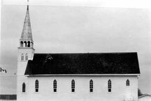 General view of the Saint-Antoine de Padoue Church, showing the east elevation; Parks Canada | Parcs Canada, 1982