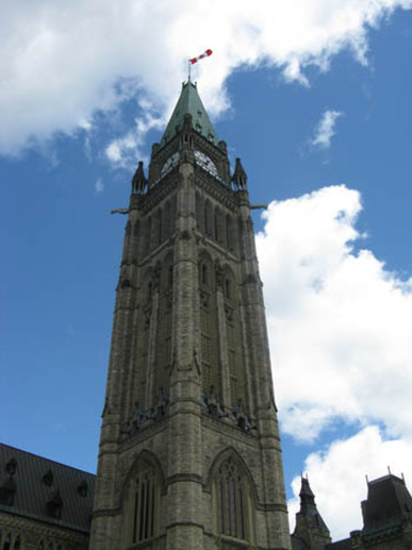 Detail view of the Peace Tower of Centre Block