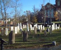 South-east view including some of the oldest headstones, the Old Cemetery, Wolfville, 2005.; Heritage Division, NS Dept. of Tourism, Culture and Heritage, 2005
