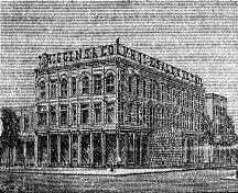 Drawing of the original (eastern) section of the Higgins Block as published in the 1904 McAlpine's City Directory for Moncton.; Moncton Museum