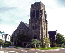 Located on the northeast corner of Church Street and Queen Street, St. George's Anglican Church is the newest of the many churches in this area. It was completed in 1935.; Moncton Museum