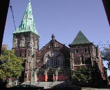 This is a photograph of the front façade of Saint Andrews Kirk on Germain Street, 2004; City of Saint John