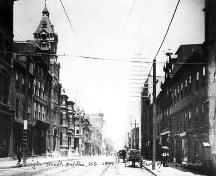 Streetscape view including the National Film Board Building, Barrington Street, Halifax, NS, 1899.; Courtesy Nova Scotia Archives & Records Management, Notman Photographic Collection.