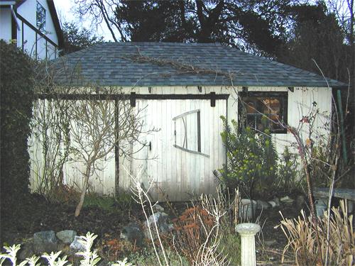 Rear garden and shed, west elevation