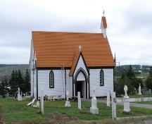 Front view of the Mortuary Chapel with the remnants of the lich-gate in the foreground, Bonavista, NL, 2006/06/14.; L Maynard/HFNL 2006