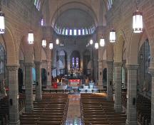 The interior of the Cathédrale Notre-Dame de l’Assomption is a blend of Gothic Revival religious tradition and modern design. ; Moncton Museum