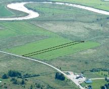 Aerial view showing the marsh in relation to the Memramcook River.; Memramcook Valley Historical Society