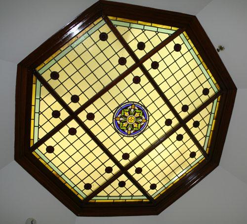 Detail of stained-glass skylight