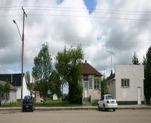 Contextual view, from the west, of the Angusville Municipal Building (in the centre of the photograph), Angusville, 2006; Historic Resources Branch, Manitoba Culture, Heritage, Tourism and Sport, 2006