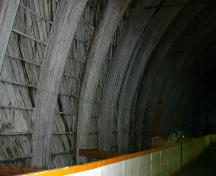 Interior view of the laminated arches of the Poplar Point Memorial Rink, Poplar Point, 2005; Historic Resources Branch, Manitoba Culture, Heritage, Tourism and Sport, 2005