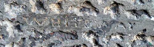 Detail of Whiteway's name inscribed on front pier