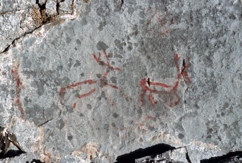 Pictograph of elk/caribou being chased (or hunted)