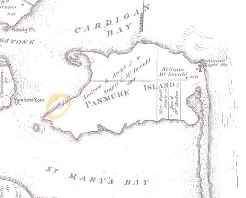 Showing location of cemetery on Panmure Island