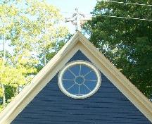 Old St. Alban's Church, Lequille, N.S., rosette window in front gable, 2009.; Heritage Division, NS Dept. of Tourism, Culture and Heritage, 2009