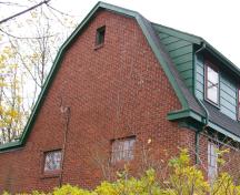 This image shows the brick gable of the gambrel roof; City of Saint John