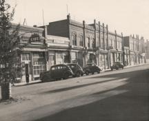 Archival view, from the northwest, of the Wright Building (centre-left), Carberry, ca. 1945; Carberry Plains Archives, ca. 1945