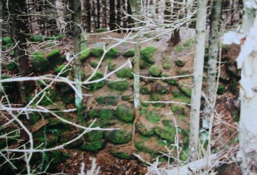Showing remains of lime kiln with moss on stones