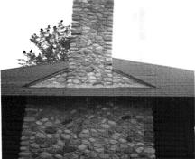 Detail view of the Pavilion's chimney, 1984.; Parks Canada Agency/Agence Parcs Canada, R. Sutart, 1984.