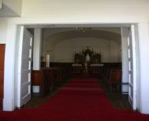 View of the interior of Arnes Pioneer Lutheran Church, Arnes, 2011.; Historic Resources Branch, Manitoba Culture, Heritage and Tourism, 2011