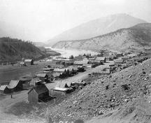 View of Lytton BC, 1885, showing original Joss House at left (nearest building). Photo: City of Vancouver Archives Can N133.; City of Vancouver Archives, Can N133
