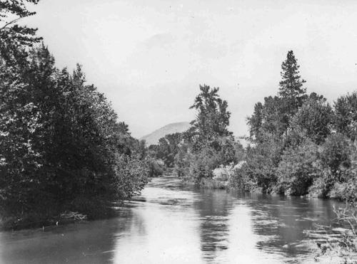 Historic view of the Okanagan River in the Penticton Oxbows, 1901